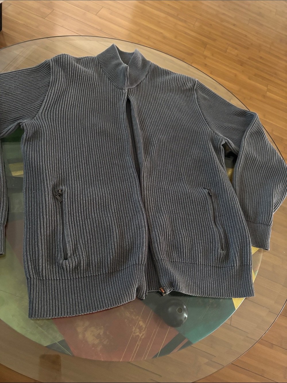 MudoCollection Men's Ribbed Zip-Up Cardigan - Gray